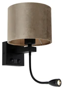 Nástenná lampa čierna s hnedým zamatovým tienidlom 18 cm - Brescia Combi