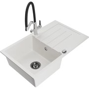 Mexen Bruno, 1-komorový granitový drez 795x495x200 mm a drezová batéria Duo, biela, 6513-20-671701-07-B