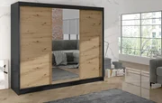 Šatníková skriňa DANIELLA 1 - šírka 200 cm, čierna / dub artisan