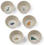 LIEWOOD Plastová miska Cees Dinosaurus / Mist – set 6 ks