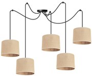Závesné svietidlo Juta Spider, 5x jutové textilné tienidlo, (výber z 2 farieb konštrukcie), (fi 20cm)