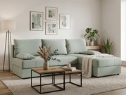 Rozkladacia obojstranná sedacia súprava do L VENORIA SLIM 200x143 cm, svetlozelená + 2 vankúšiky ZDARMA
