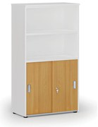 Kombinovaná kancelárska skriňa PRIMO WHITE, zasúvacie dvere na 2 poschodia, 800 x 420 x 1434 mm, biela/buk