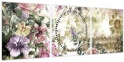 Obraz - Dizajnové kvety (s hodinami) (90x30 cm)