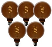 Sada 5 stmievateľných LED žiaroviek E27 G125 hnedá 4W 120 lm 1800K
