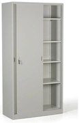 Kovová skriňa s posuvnými dverami, demontovaná, 4 police, 1000 x 1990 x 450 mm, svetlo sivá