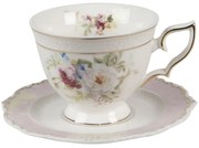 Porcelánová kvetovaná šálka s tanierikom - 12*9*7 / 14*14*2 cm / 200 ml