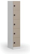 Šatníková skrinka S1 s úložnými boxmi, 5 boxov, 1850 x 300 x 500 mm, demont, kódový zámok, béžové dvere