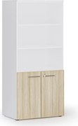 Kombinovaná kancelárska skriňa PRIMO WHITE, nízke dvere, 800 x 500 x 1781 mm, biela/dub prírodná