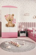 Detská skriňa Babydreams 90 cm medveď s kvetmi ružová