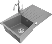 Mexen Cesar, 1-komorový granitový drez 775x470x190 mm a drezová batéria Carla, šedá, 6514-71-670700-00