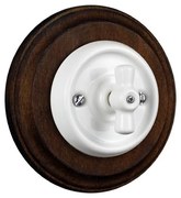 Elhard Okrúhly keramický otočný vypínač č.6/č.1, biely/tmavé drevo - kompletný KV5106WD