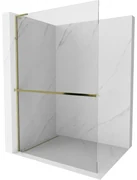 Mexen Kioto+ L, sprchová zástena Walk-In s poličkou a vešiakom 50 x 200 cm, 8mm číre sklo, zlatý lesklý profil,800-050-123-50-00