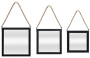 Sada ozdobných štvorcových zrkadiel na šnúrke, čierna (3 ks)