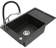 Mexen Elias, 1-komorový granitový drez 795x480x200 mm a drezová batéria Duo, čierna-zlatá metalíza, 6511-75-671701-07