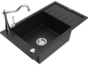 Mexen Elias, granitový drez 795x480x200 mm, 1-komorový a drezová batéria Carla, čierna, 6511-77-670700-00