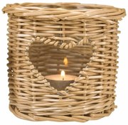 Prírodný ratanový lampáš / svietnik so srdcom Rotti - Ø 13*12 cm