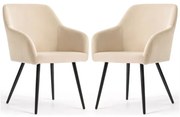 Sada dvoch jedálenských stoličiek ESTELLE zamatové, béžové / čierne nohy (2 ks)