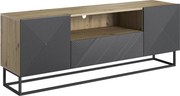 TV stolík Asha 167 cm so zásuvkou a kovovou podnožou - artisan / rivier stone mat