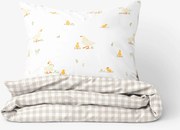 Goldea veľkonočné bavlnené posteľné obliečky - kačice s latte kockami 140 x 200 a 70 x 90 cm