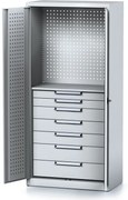 Alfa 3 Policová dielenská skriňa 2-dverová MECHANIC, 1 polica, 7 zásuviek, 920 x 500 x 1950 mm, sivé dvere