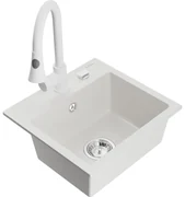 Mexen Milo, 1-komorový granitový drez 435x410x171 mm a drezová batéria Elia, biela, 6505-20-670101-20