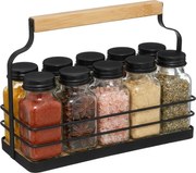 5Five® Košík s 10 hranatými koreničkami, čierne viečka, kov, drevo 22 x 9 x 16 cm