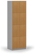 Drevená šatníková skrinka s úložnými boxmi, 8 boxov, cylindrický zámok, sivá/buk