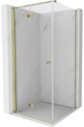 Mexen Mist-F T, 1-krídlový skladací sprchový kút ľavý 70 x 70 cm, číre sklo, zlatý lesklý profil, 8A6T-070-070-50-00-L