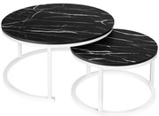 Sada 2 konferenčných stolíkov GALEN 70 cm mramorová, biela / čierna