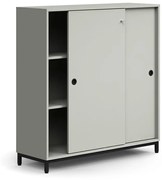 Skriňa s posuvnými dverami QBUS, 2 police, na nožičkách, s madlom, 1252x1200x400 mm, čierna, svetloš