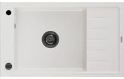 Mexen Elias granitový jednokomorový drez s odkvapkávačom 795 x 480 mm, Biela, Sifón Čierna - 6511791005-20-B