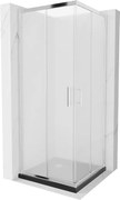 Mexen Rio, štvorcový sprchovací kút s posuvnými dverami 70(dvere) x 70(dvere) x 190 cm, 6mm sklo námraza, chrómový profil + čierna sprchová vanička SLIM, 860-070-070-01-30-4070
