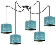 Závesné svietidlo Werona Spider, 5x modré textilné tienidlo so vzorom, (výber z 2 farieb konštrukcie), g