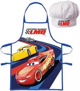 Detská / chlapčenská zástera s kuchárskou čiapkou Autá - Cars - motív McQueen & Cruz - pre deti 3 - 8 rokov