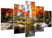 Obraz - Vodopády v jesennej krajine, oranžový (150x105 cm)