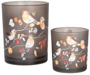 2ks sklenený granitový svietnik s vtáčikmi - Ø 7*8 / 10*13 cm