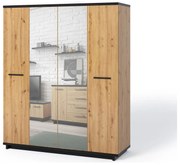 Šatníková skriňa Indi SZ4D (dub artisan + čierna matná + dub artisan). Akcia -20%. Vlastná spoľahlivá doprava až k Vám domov. 1051737