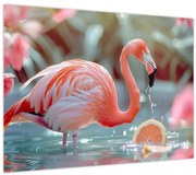 Obraz - Plameniak v jazierku (70x50 cm)
