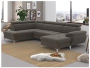 Rozkladacia rohová sedačka CATANIA do U, ľavá, hnedá, s úložným priestorom