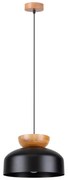 Závesné svietidlo Marion, 1x čierne kovové tienidlo, drevo