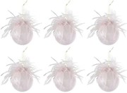 Ružové ozdoby s pierkami - 6ks - Ø 8 cm