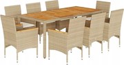 vidaXL 9-dielna sada záhradného nábytku s vankúšmi, béžová, polyratan