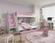 Detská poschodová posteľ s roštom HARRY | biela/ružová 120 x 200 cm