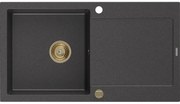 Mexen Leo, drez granitový 900x500x190 mm, 1-komorový, čierna škvrnitá so zlatým sifónom, 6501901010-76-G