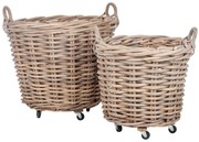 Sada 2 ratanových košov na kolieskach - Ø 75*82 cm