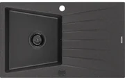 Mexen Cesar, granitový drez 775x470x190 mm, 1-komorový, čierna škvrnitá s čiernym sifónom, 6514771010-76-B