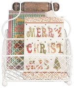 Biely drôtený košík na obrúsky s 2 priehradkami a držadlom - 19*15*9/24 cm