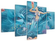 Obraz - Morská víla s delfínmi (150x105 cm)