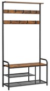 Stojan na kabáty s botníkom, 180,5x85x30cm, vintage hnedo-čierny